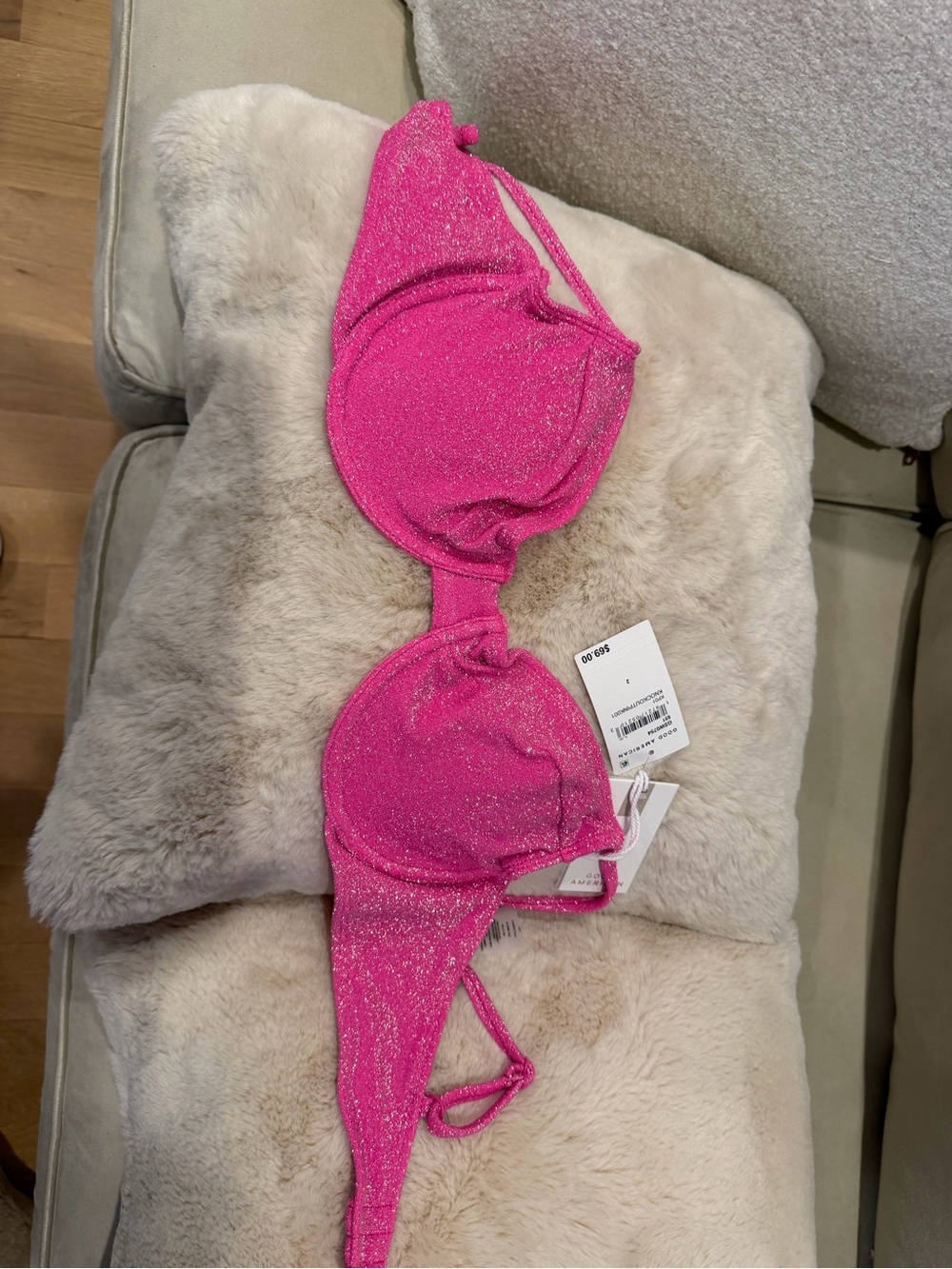NWT Good American Sparkle Pink Bikini Top!